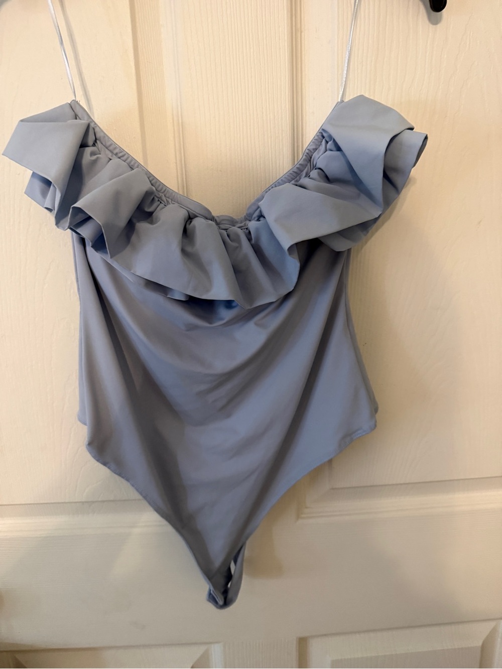 Altar'd State Dusty Blue Ruffled Bodysuit
